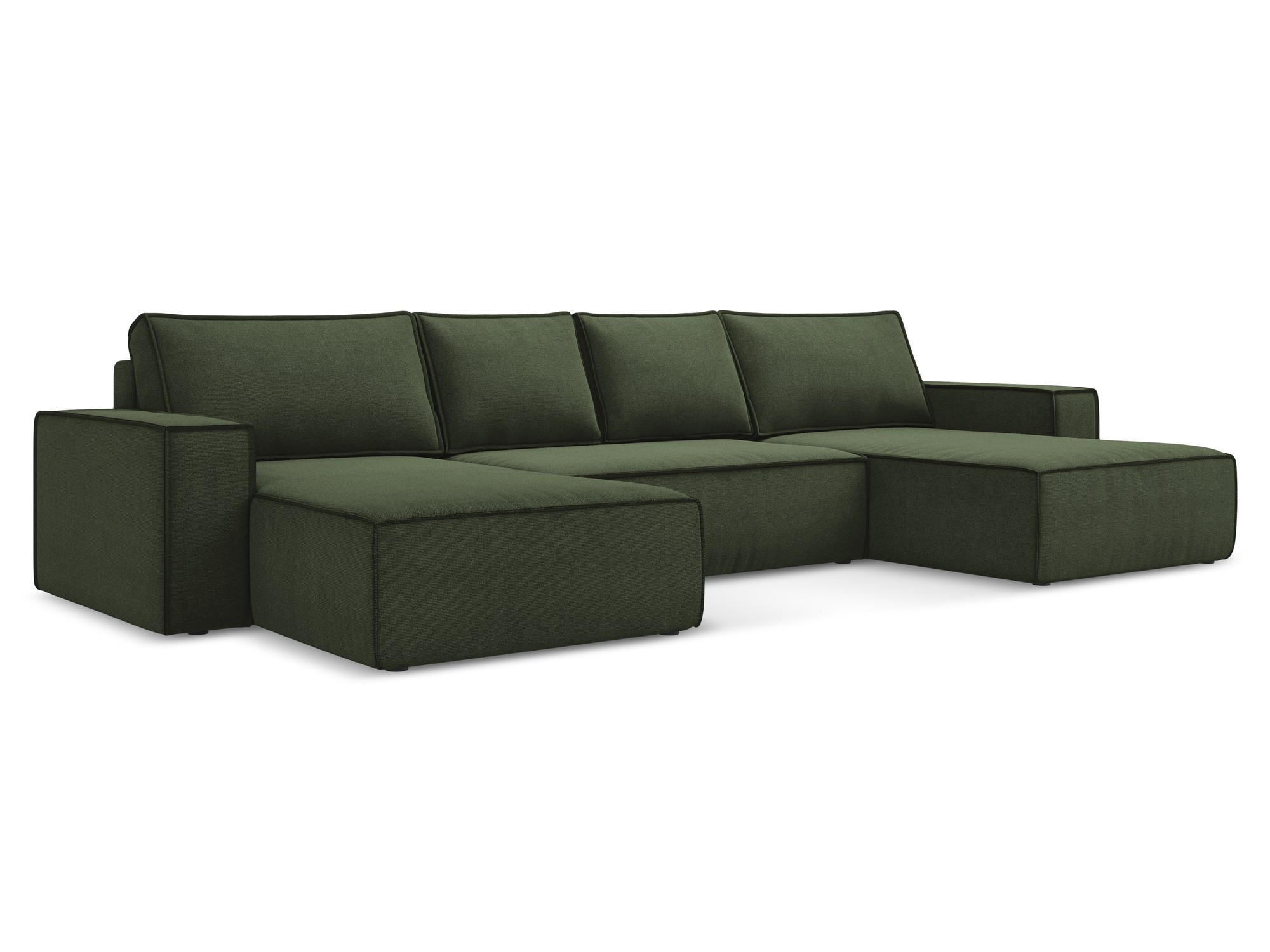 WOHNLANDSCHAFT Strukturstoff Stoff Grün - Schwarz/Olivgrün, Kunststoff/Textil (398/82/185cm) - Makamii