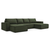 WOHNLANDSCHAFT Strukturstoff Stoff Grün - Schwarz/Olivgrün, Kunststoff/Textil (398/82/185cm) - Makamii