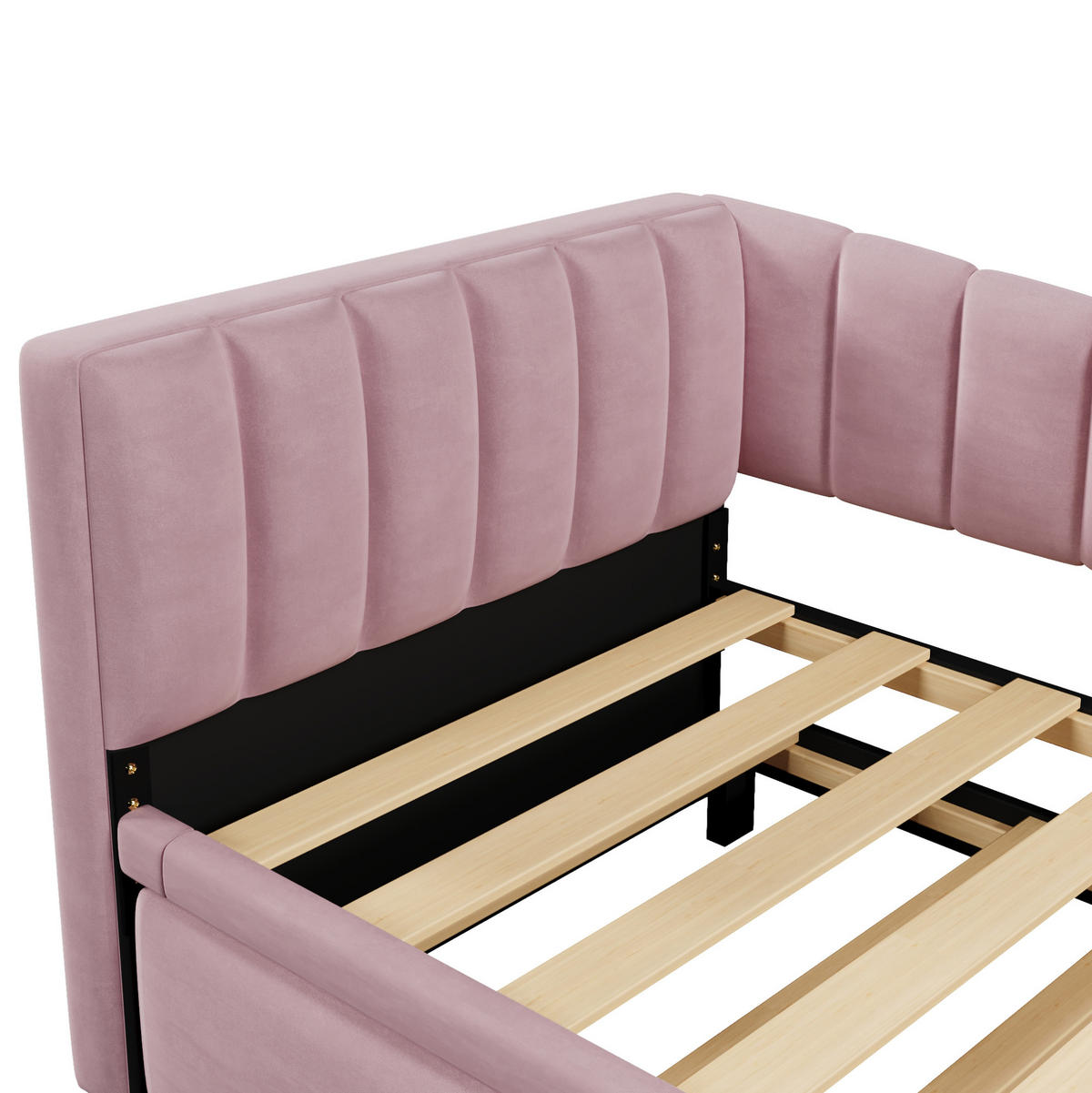 POLSTERBETT aus Samt und MDF 90x200 cm Rosa mit Ziehbett, ausziehbar auf 180x200 cm - Rosa, Textil (180/200cm) - Modfu