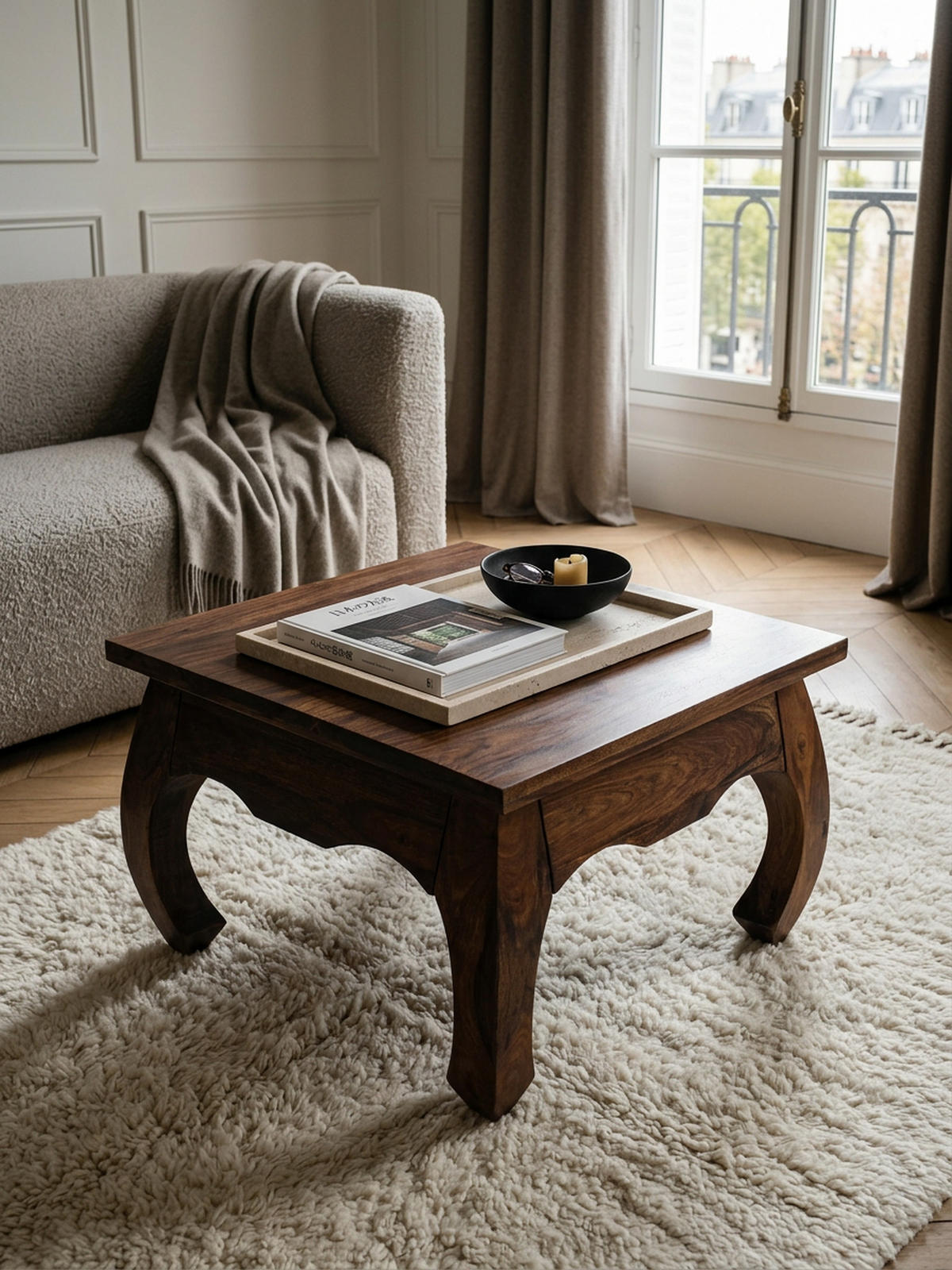 COUCHTISCH Sheesham Holz 60x60 cm, Landhausstil, handgefertigt, Opium-Form - Braun, Holz (60/60/40cm) - KADIMA DESIGN