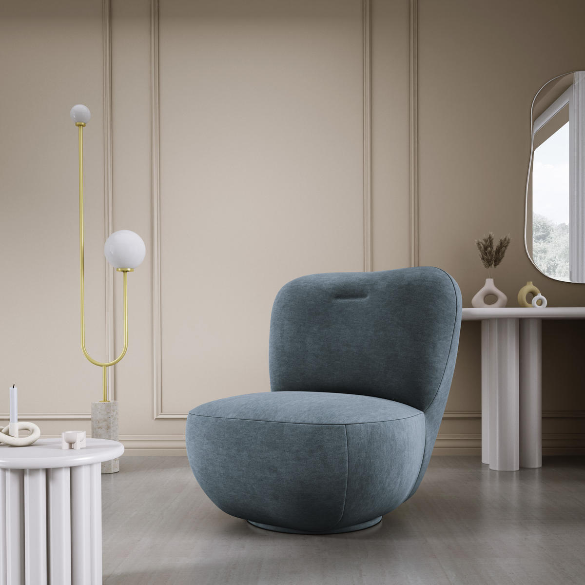 DREHSESSEL LUIS, Freistehend, Sitz drehbar 360°, 39x82x56 cm, NAVY - Blaugrau, Holz/Textil (82/72/66cm) - DomoHome