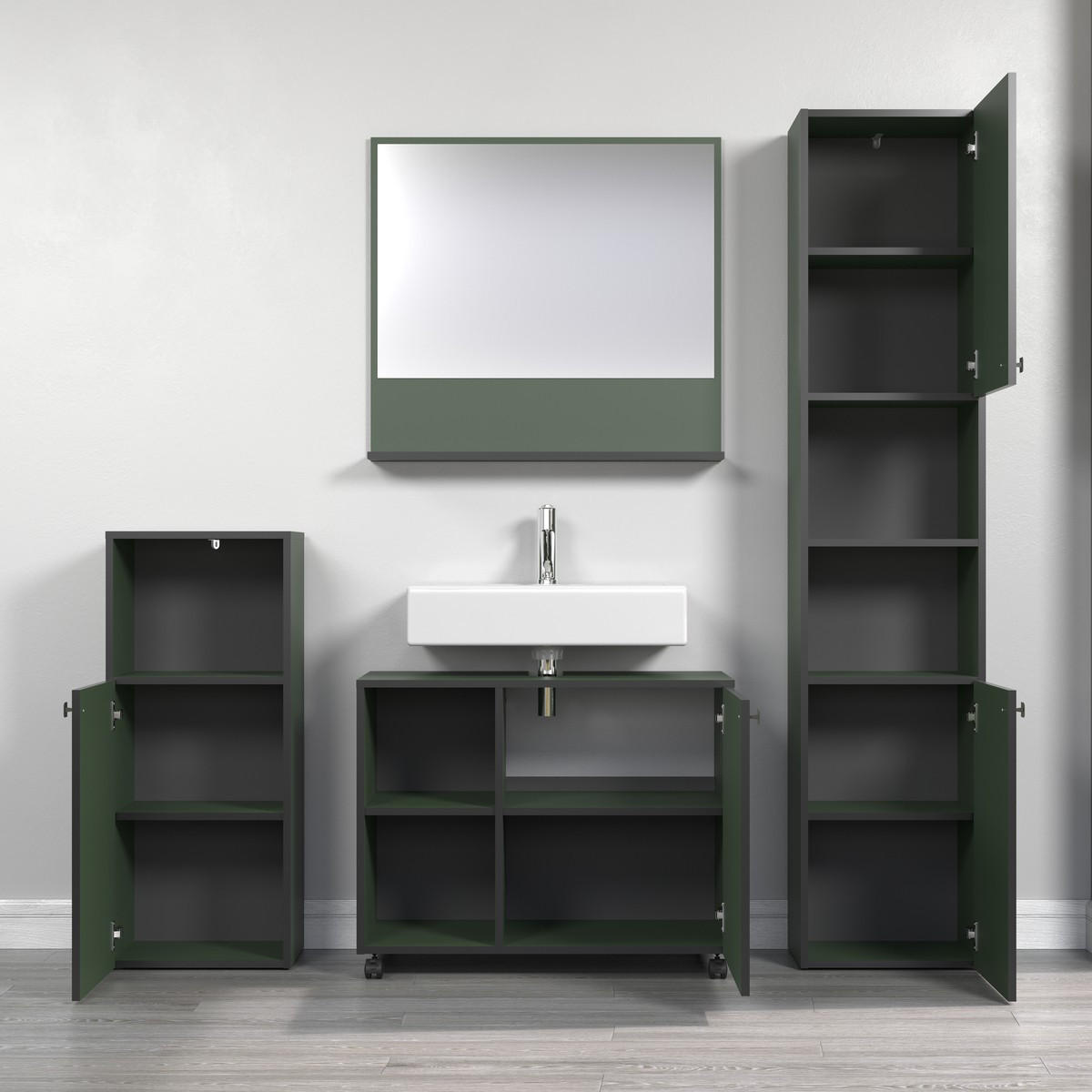 WANDSPIEGEL mit 1 ablage - purebliss 80/14/74 cm - Grün, Holzwerkstoff (80/74/14cm) - Trendteam