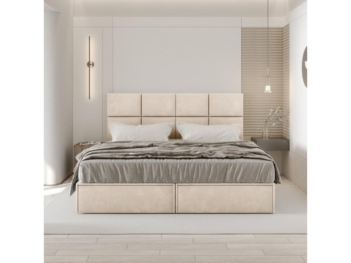 BOXBETT 160x200 cm, GARDA, Bettkasten und Taschenmatratze, Elegant Topper und Schubladen, Beige - Beige, Holzwerkstoff/Kunststoff (160/200cm) - Trada