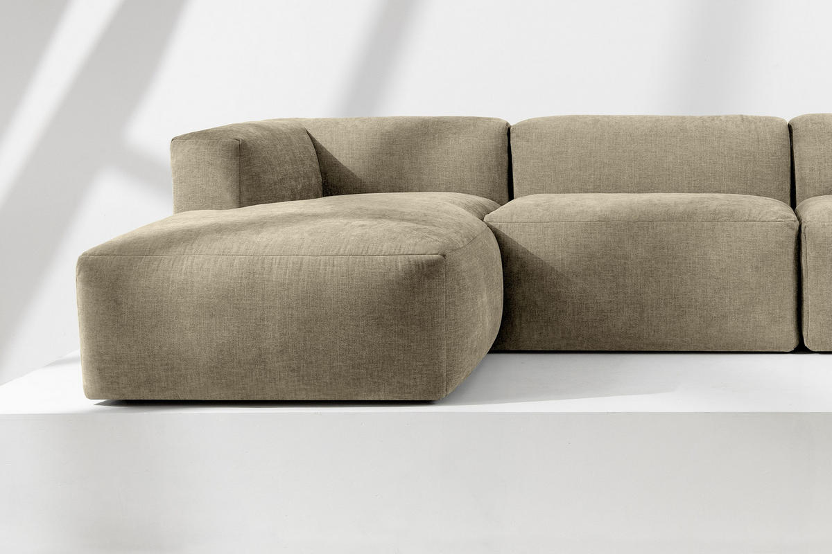 ECKMODULSOFA-LINKS BUFFO 6-Sitzer mit extrem weicher Sitzfläche, Gewebestoff, sandfarben - Sandfarben, Textil (377/180cm) - KONSIMO®