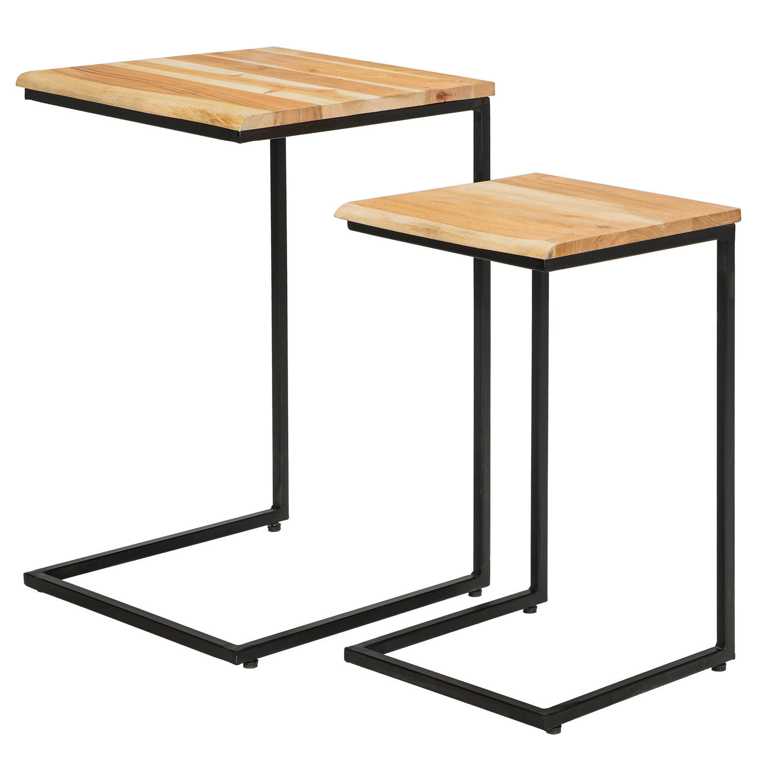 BEISTELLTISCH-SET - Akazie / Schwarz, 2-teilig - Schwarz/Akaziefarben, Holz (38/38/60cm) - home24