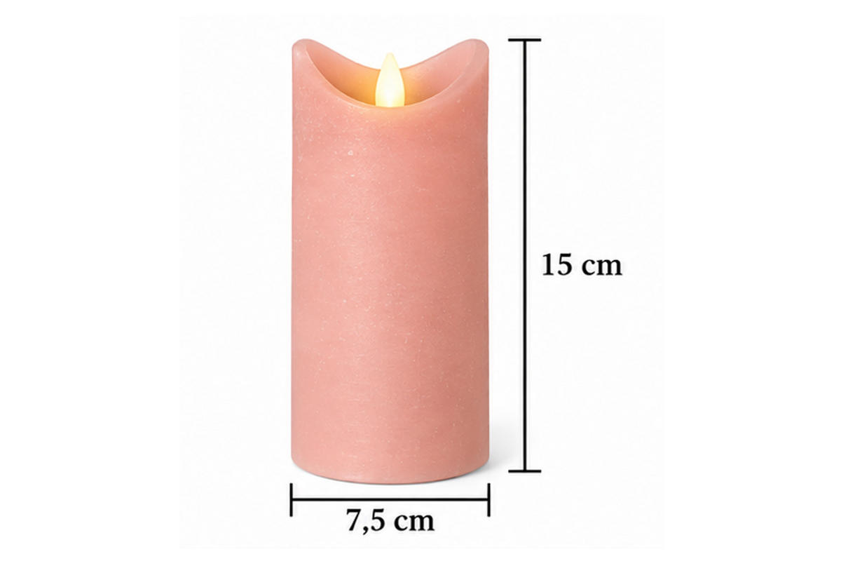 LED-KERZE Ø7,5x15 cm, Rosa - Rosa, Naturmaterialien (7.5/7.5/15cm) - dasmöbelwerk
