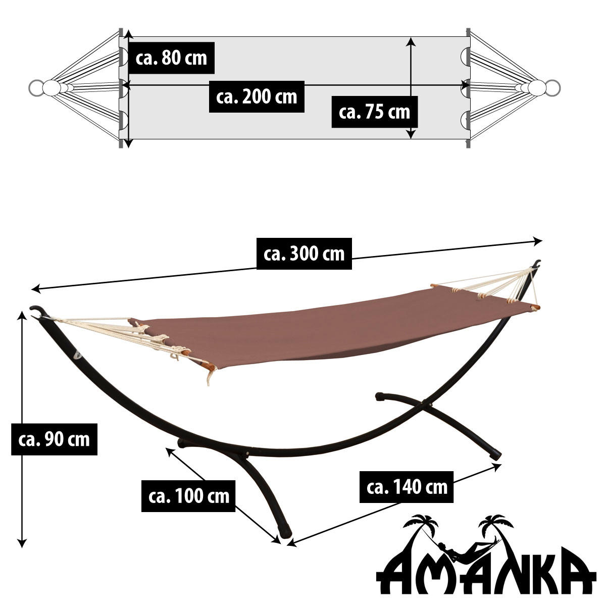 HÄNGEMATTE mit Gestell, 300/100, braun - Braun, Textil (100/90/300cm) - Amanka