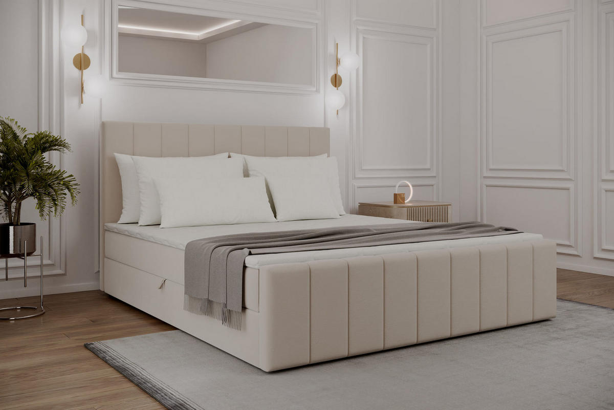 KONTINENTALBETT - Boxspringbett 01 bis 180x200 - Trinity 2 - Beige - Beige/Kieferfarben, Holzwerkstoff/Textil (180/200cm) - Möblo