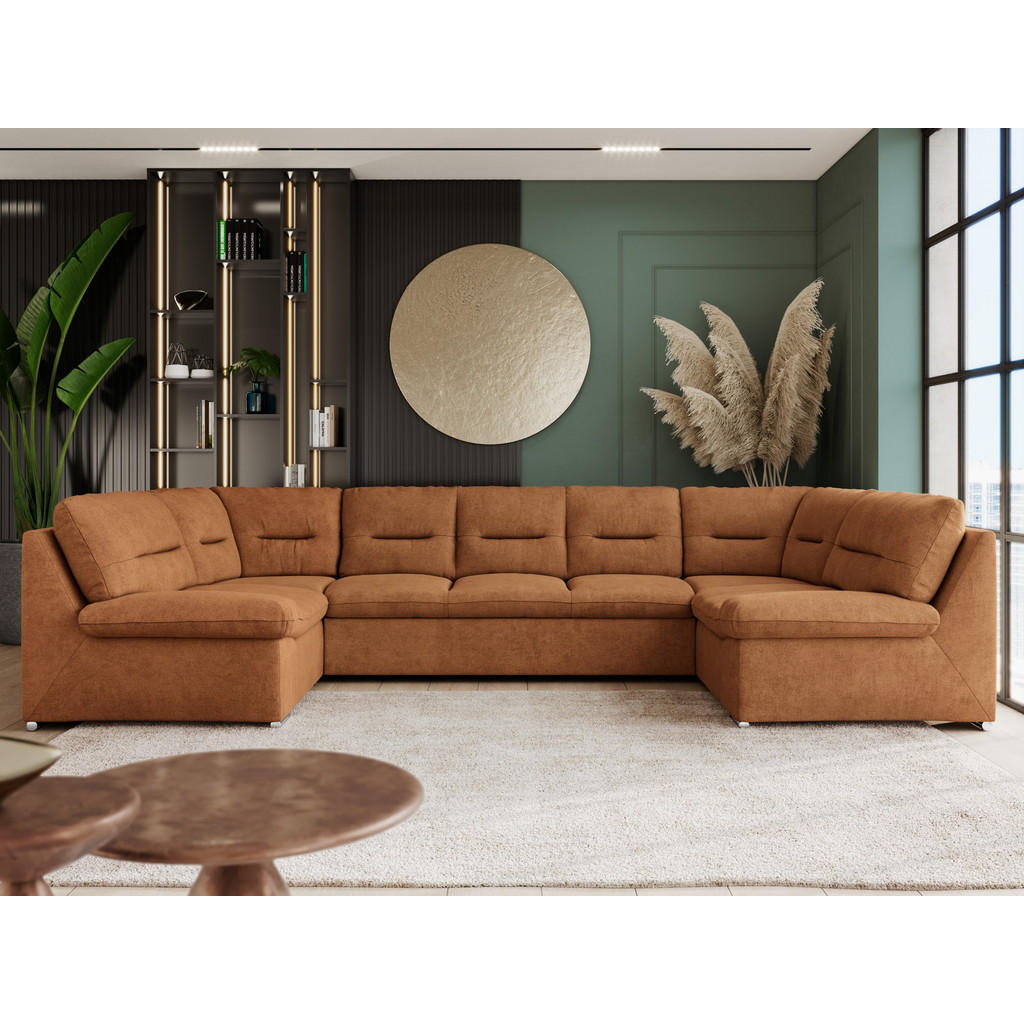 Thumbnail - MKS Wohnlandschaft, Orange, Textil, 6-Sitzer, U-Form, 340x93x206 cm, Wohnzimmer, Sofas & Couches, Wohnlandschaften, Wohn...