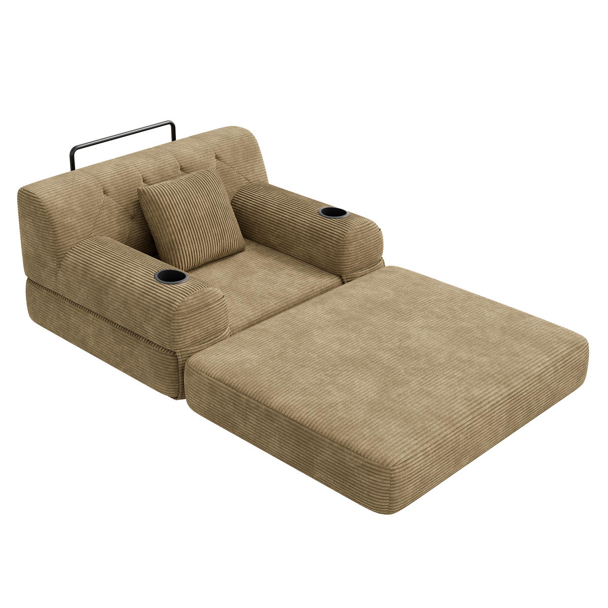 ROZKLÁDACÍ KŘESLO Khaki z manšestru s držáky nápojů - písková barva, textil (107/81/80cm) - Urban Meuble