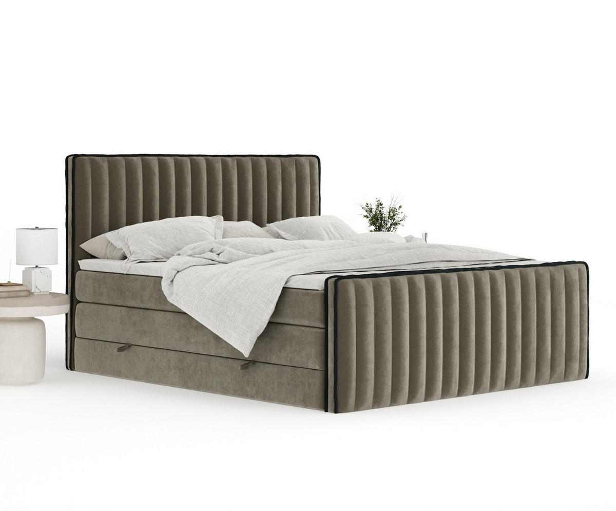 BOXSPRINGBETT Nocturne Taupe 180/200 cm - Taupe/Schwarz, Holz/Holzwerkstoff (180/200cm) - Maison de Reve
