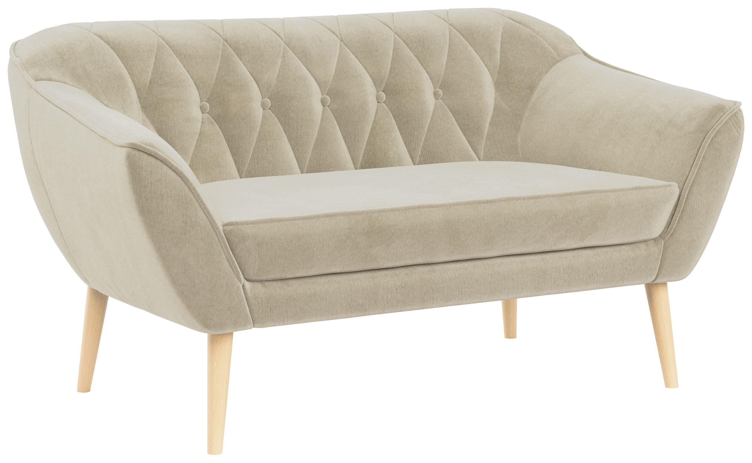 SOFA Pirs 2 Sitzer Velvet Beige - Beige/Braun, Holz/Textil (140/75/74cm) - MKS
