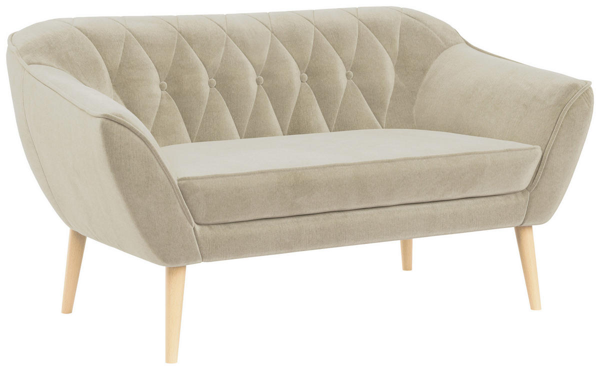 SOFA Pirs 2 Sitzer Velvet Beige - Beige/Braun, Holz/Textil (140/75/74cm) - MKS