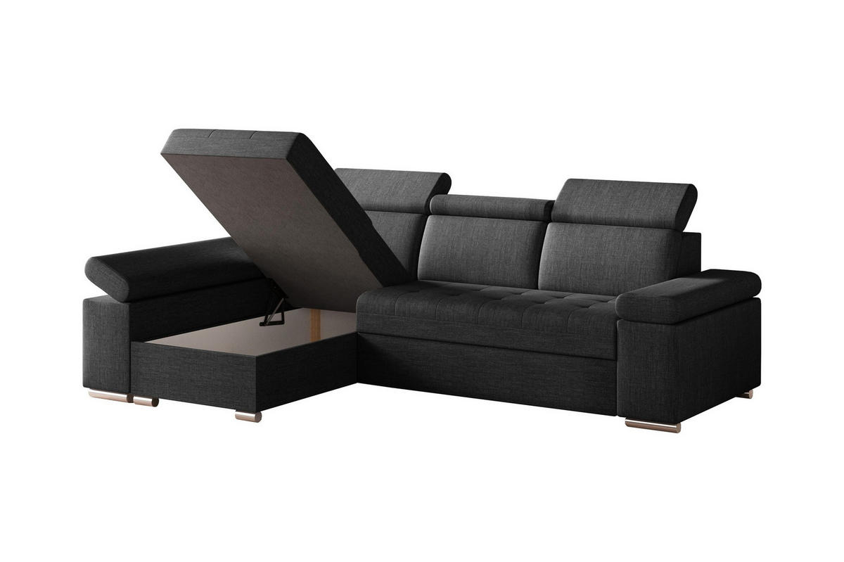 ECKSOFA mit Schlaffunktion Luka L Twist 23 - Dunkelgrau - Links - Dunkelgrau/Silberfarben, Holzwerkstoff (260/168cm) - Möblo