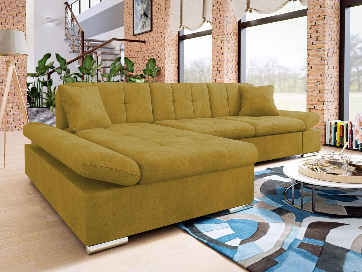 ECKSOFA Malwi Premium, Seite: Links - Currygelb, Holz/Textil (278/161cm) - MIRJAN24
