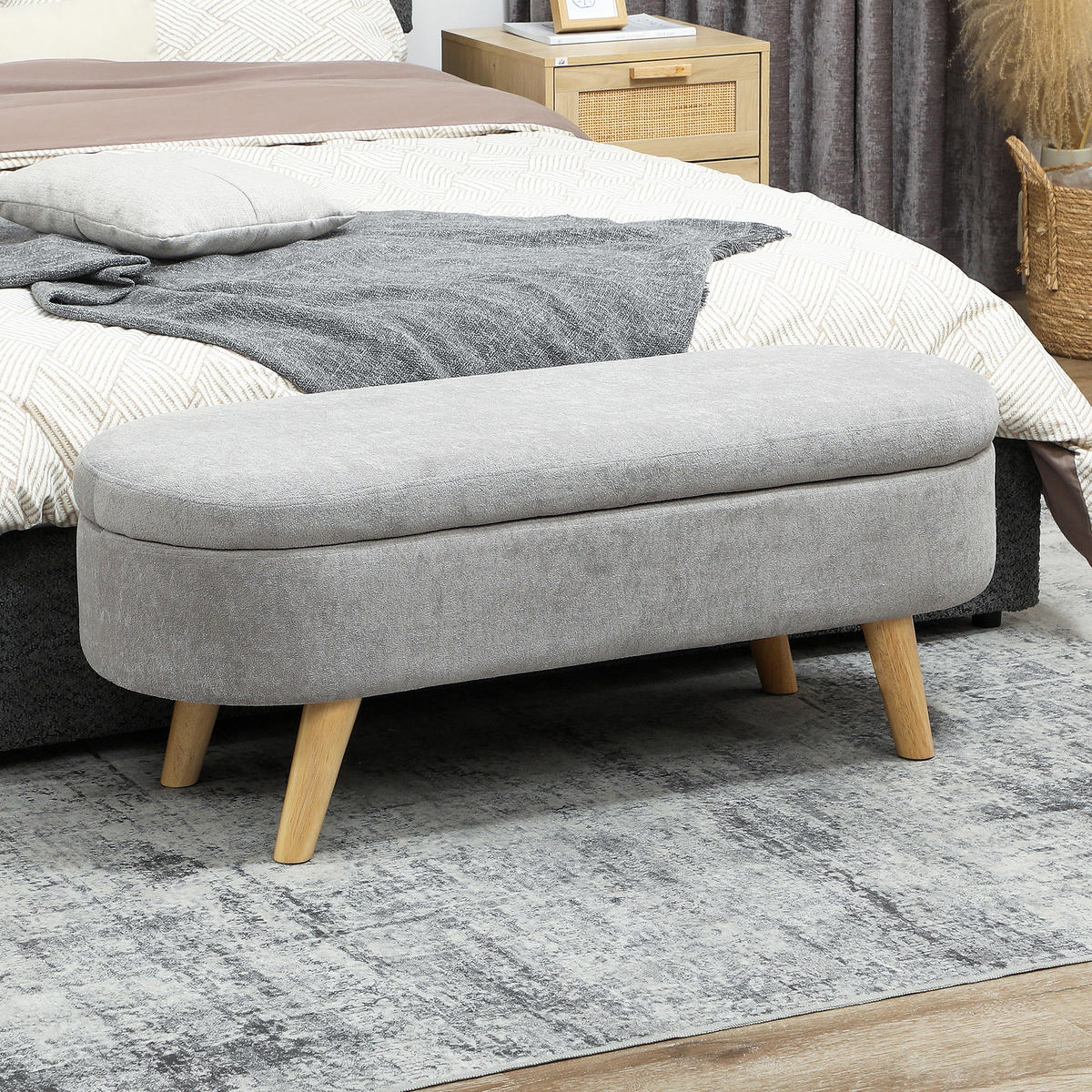 TRUHENBANK DE-12944 Stauraum und Holzbeine Hellgrau - Hellgrau, Textil (110/43/40cm) - ComfortXL