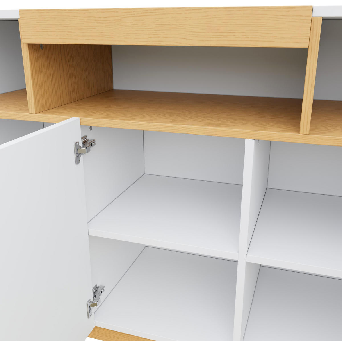 KOMMODE aus Spanplatte 120,5x42x96cm in Weiß mit 3 Türen & offenem Fach - Weiß, Holzwerkstoff (120/96/42cm) - Modfu