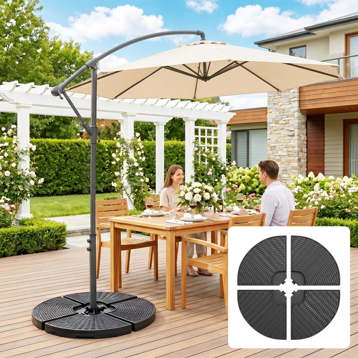 SONNENSCHIRMGEWICHT wetterfest, mit 52 kg Wasser oder 68 kg Sand befüllbar, HDPE, Schwarz - Schwarz, Kunststoff (100/100cm) - Outsunny