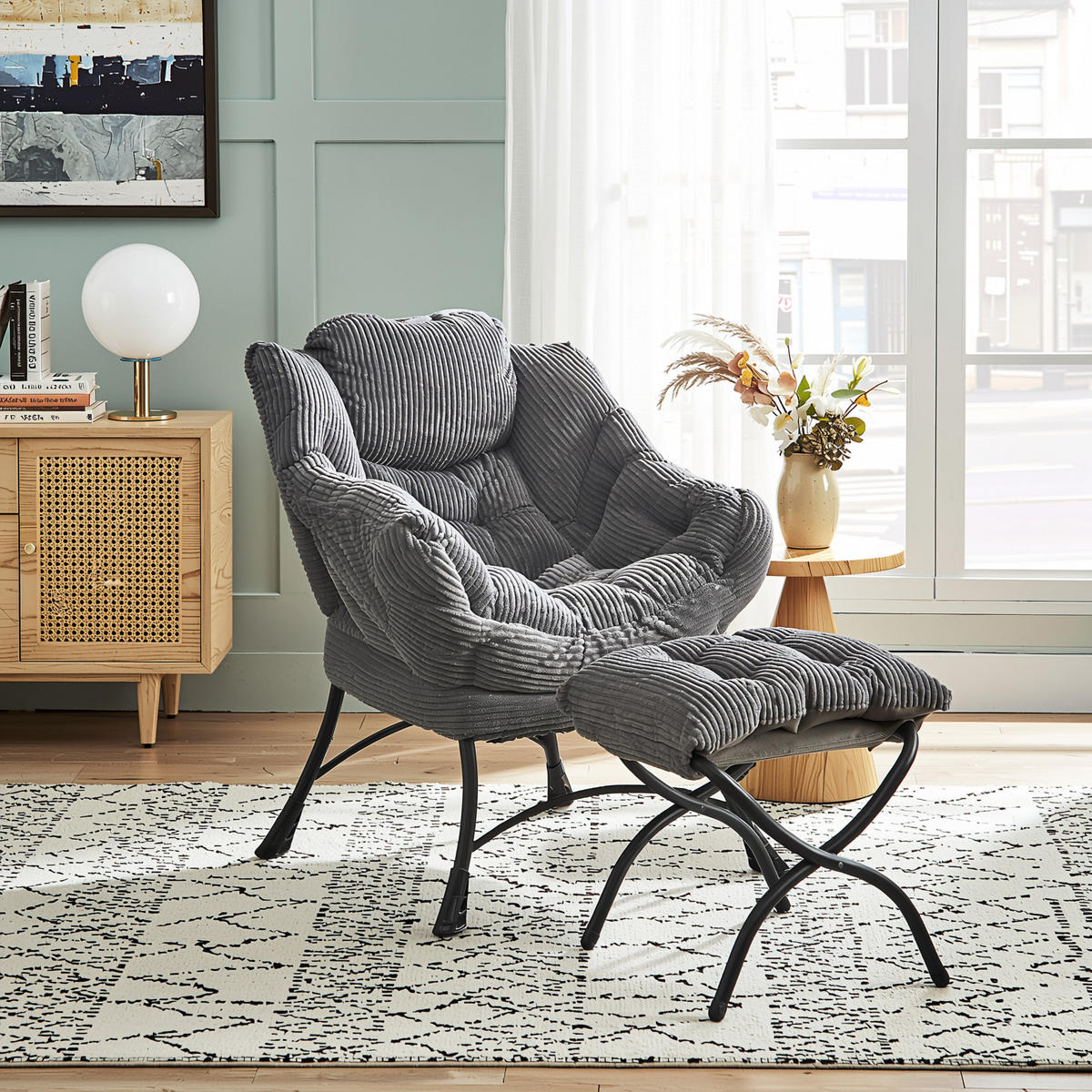 RELAXAČNÍ KŘESLO moderní s podnožkou a boční kapsou - útulné do obývacího pokoje a ložnice, šedé - šedá, textil (64/95/70cm) - Urban Meuble