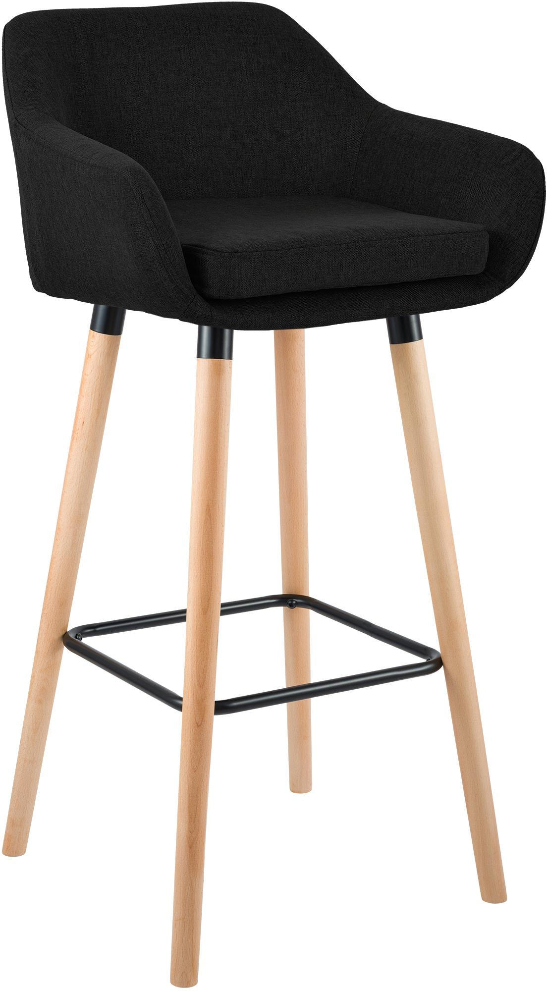 BARHOCKER Stoff Schwarz - Eukalyptusholzfarben/Schwarz, Holz/Textil (55/99/46cm) - CLP