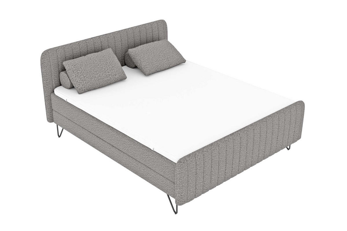 BOXSPRINGBETT LUCIO Bouclé-Stoff Grau 180/200 cm - Schwarz/Grau, Textil/Metall (180/200cm) - 99rooms