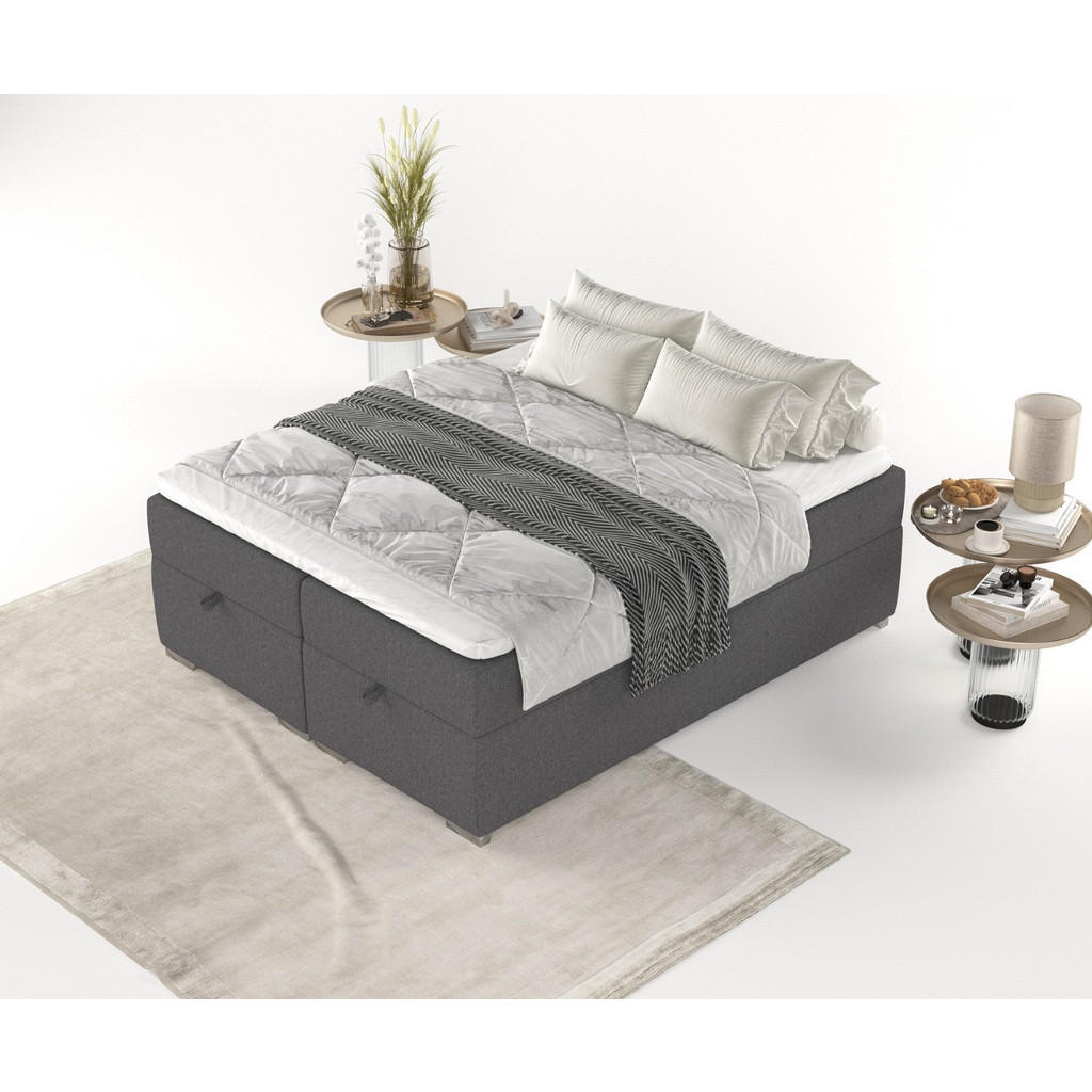 Thumbnail - AltaBeds Boxbett, Anthrazit, Textil, Buche, Kiefer, H3, Höhe ca. 21 cm, 200x200 cm, Handmade in Europe, Schlafzimmer, Be...