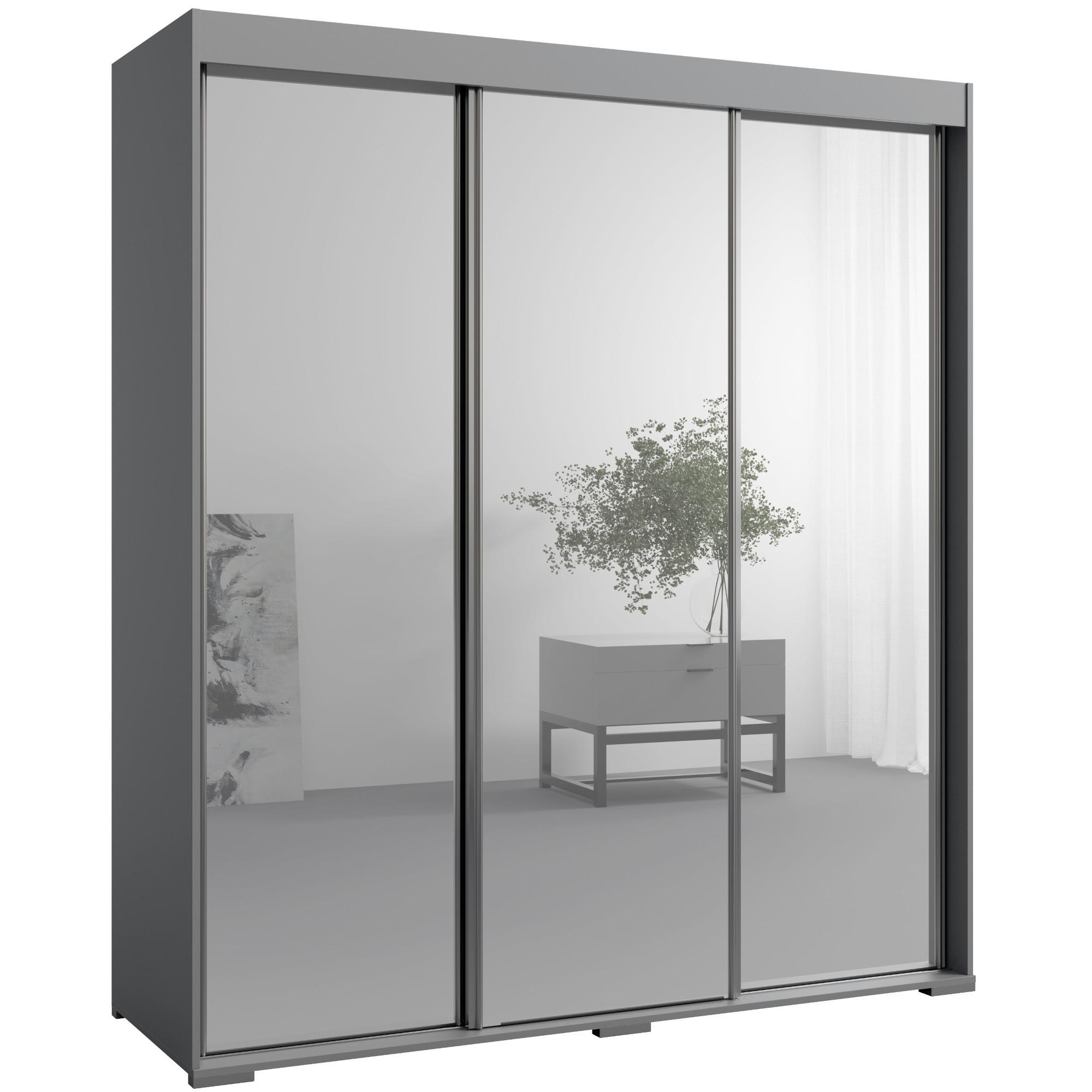 SCHIEBETÜRENSCHRANK mit Schubladen und Spiegel Como 3D3L 180 Grau - Silberfarben/Grau, Holzwerkstoff/Metall (180/208/67cm) - mzm24