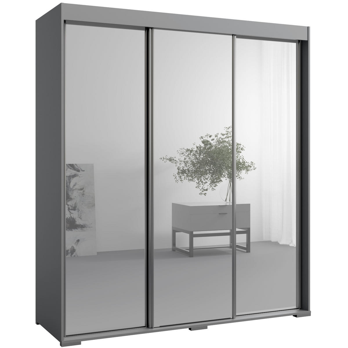 SCHIEBETÜRENSCHRANK mit Schubladen und Spiegel Como 3D3L 180 Grau - Silberfarben/Grau, Holzwerkstoff/Metall (180/208/67cm) - mzm24