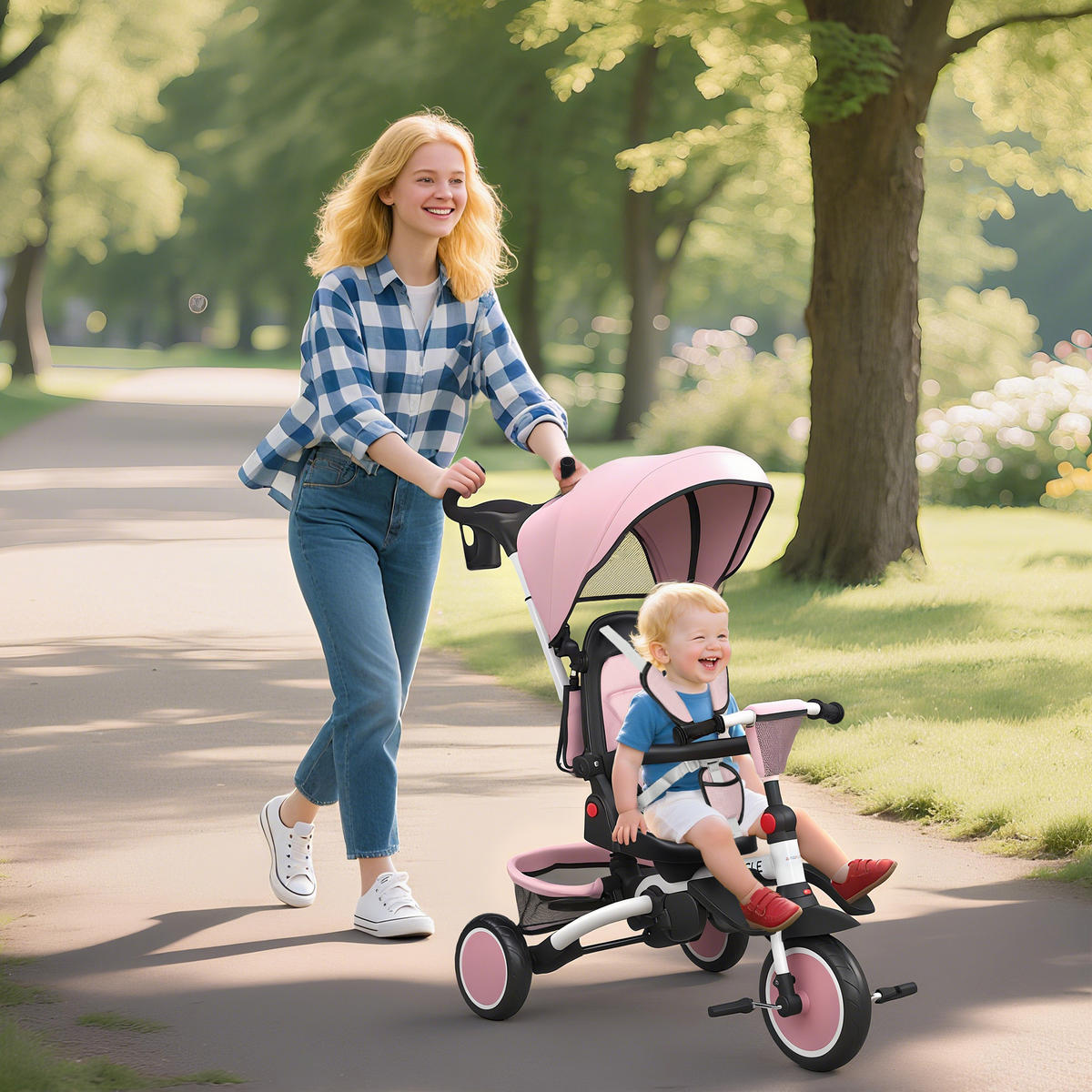 DREIRAD 6in1 mit Schubstange für 1-5 Jahre Kinderdreirad mit drehbarem Sitz Rosa - Rosa, Kunststoff (111.5/52/98cm) - AIYAPLAY