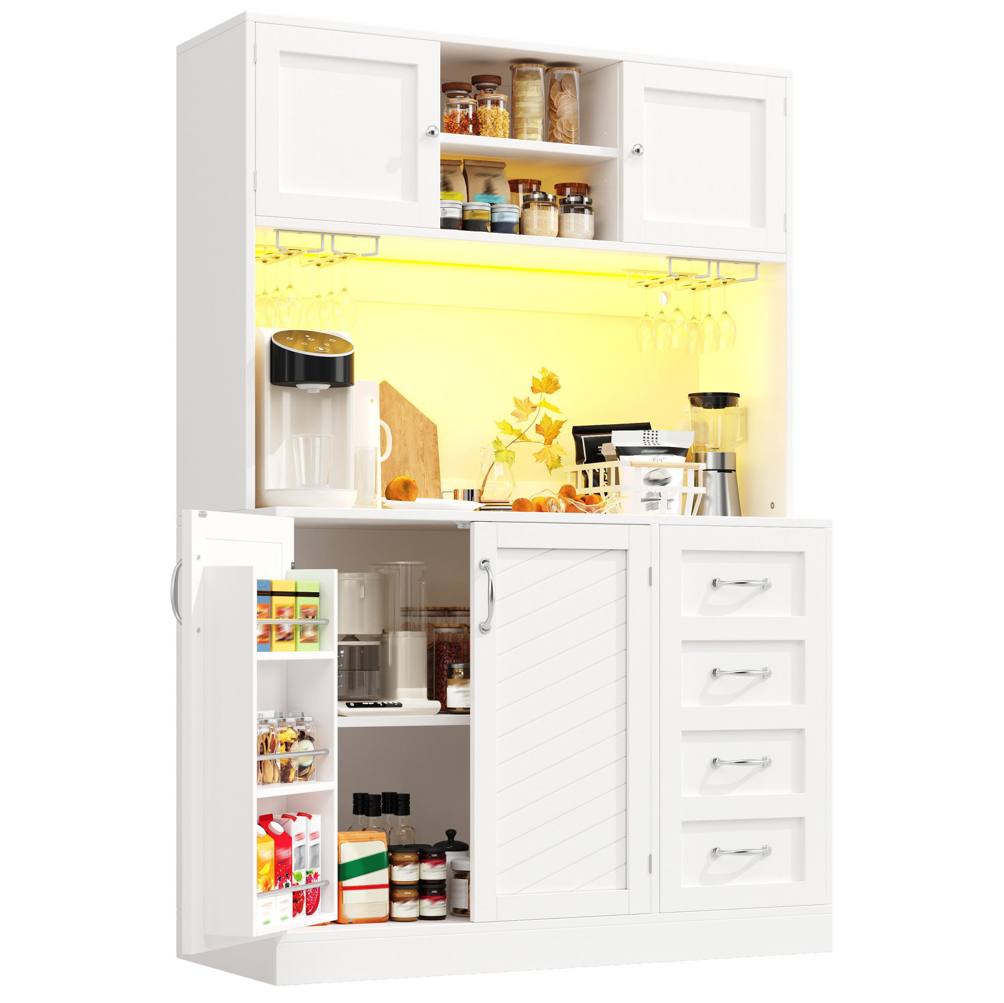 BUFFET 120/188/40 cm Weiß aus MDF mit LED-Beleuchtung - Weiß, Holzwerkstoff (40/188/120cm) - OKMYHOME