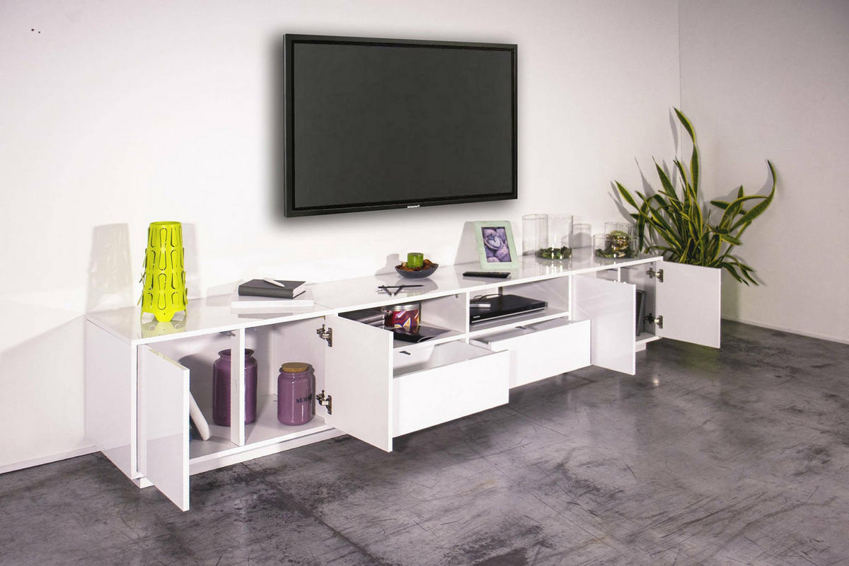 FERNSEHSCHRANK Glänzendes Weiß 41/260/46 cm - Weiß, Holzwerkstoff (260/46/41cm) - DMORA