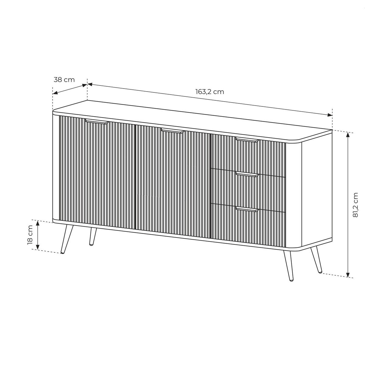 SIDEBOARD LEKNES KOM2 Reliefierte Fronten aus MDF-Platte Schwarz Schwarz - Schwarz, Glas/Holzwerkstoff (163/81/38cm) - Komodee