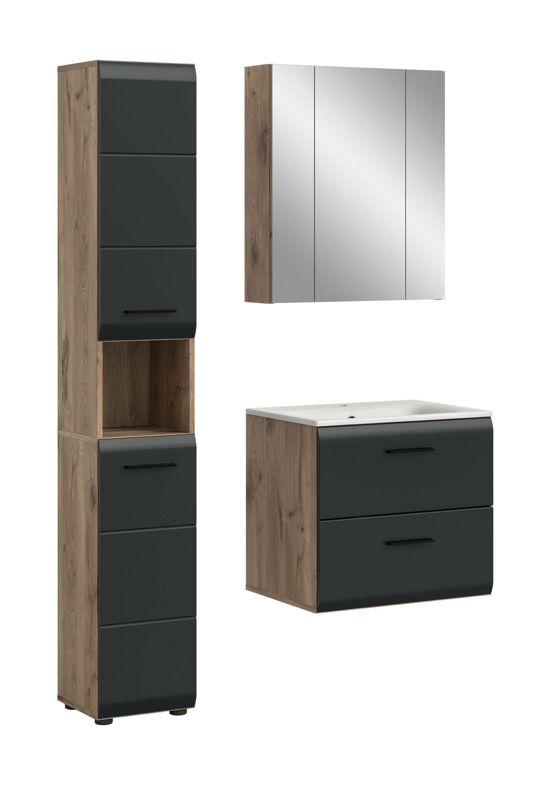 BADEZIMMER Alba 4-tlg. (B/H/T: ca. 105/185/46 cm) in Nox Oak /schwarz matt - Eichefarben, Holz (105/185/46cm)