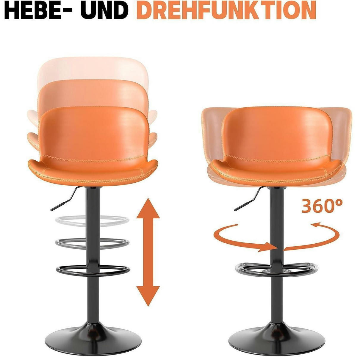 BARHOCKER 4er Set Höhenverstellbar Kunstleder Orange - Orange, Kunststoff (45/100/38cm)