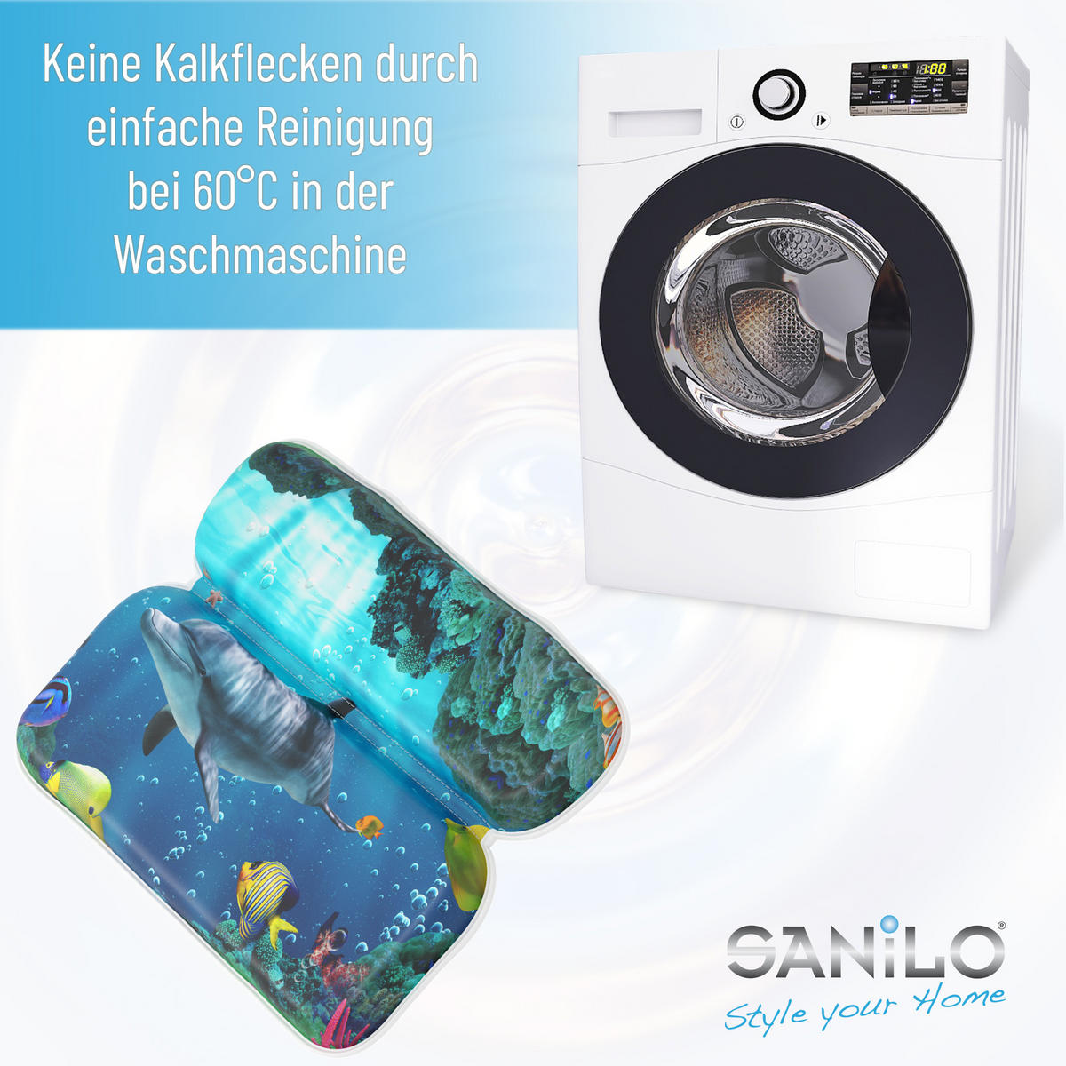 BADEWANNENKISSEN Delphin Korallen - Blau, Kunststoff (39/5.5cm) - Sanilo