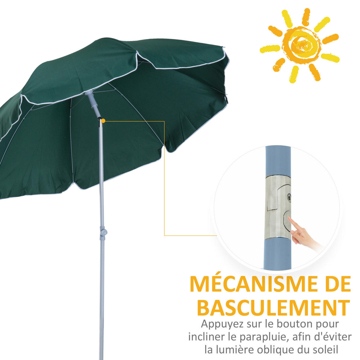 SONNENSCHIRM DE-11442 neigbar, octogonal, Ø 2 m Grün - Grün, Metall (202/202cm) - ComfortXL