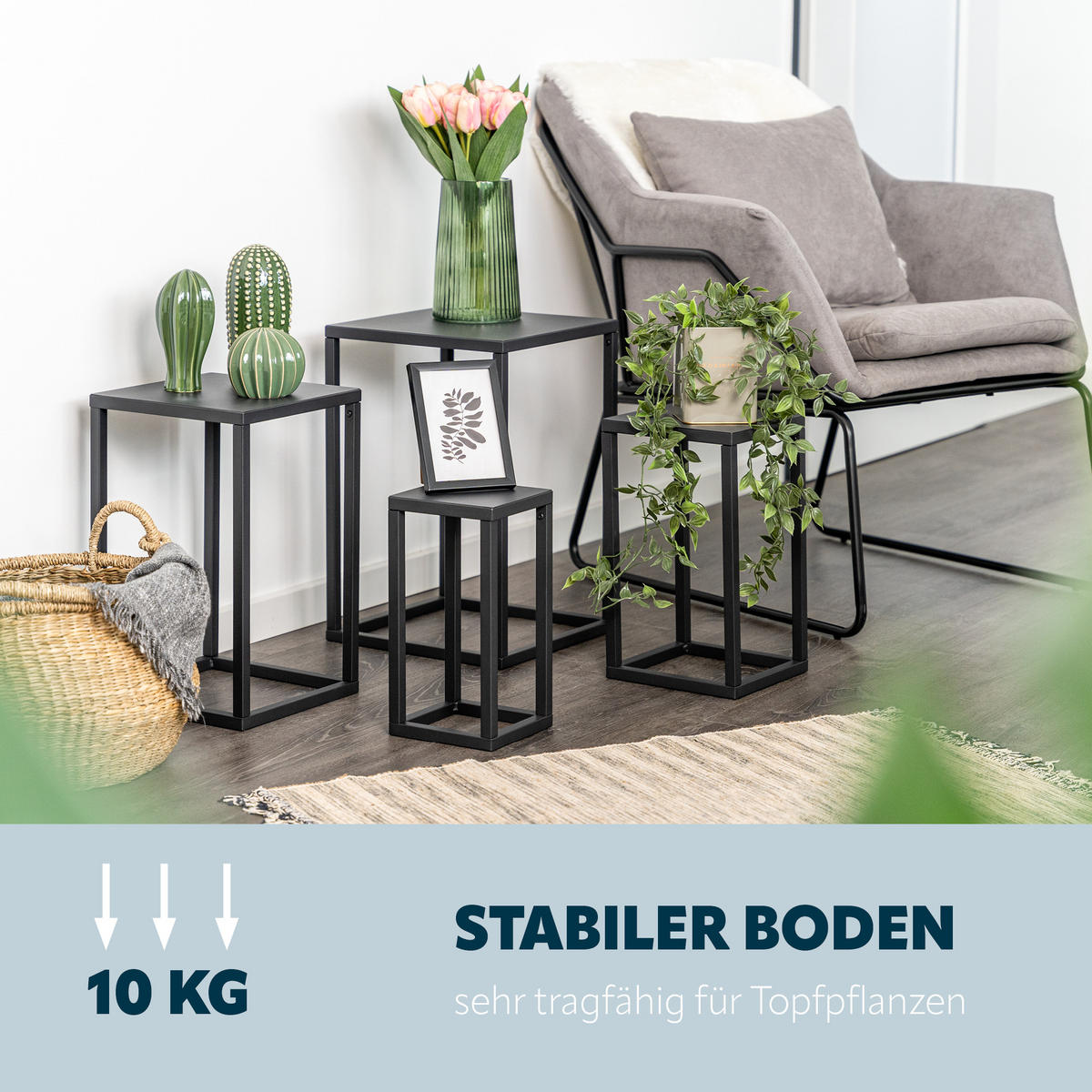 BLUMENHOCKER 4er Set, schwarz, Metall - Schwarz, Metall (30/30/45cm) - bremermann
