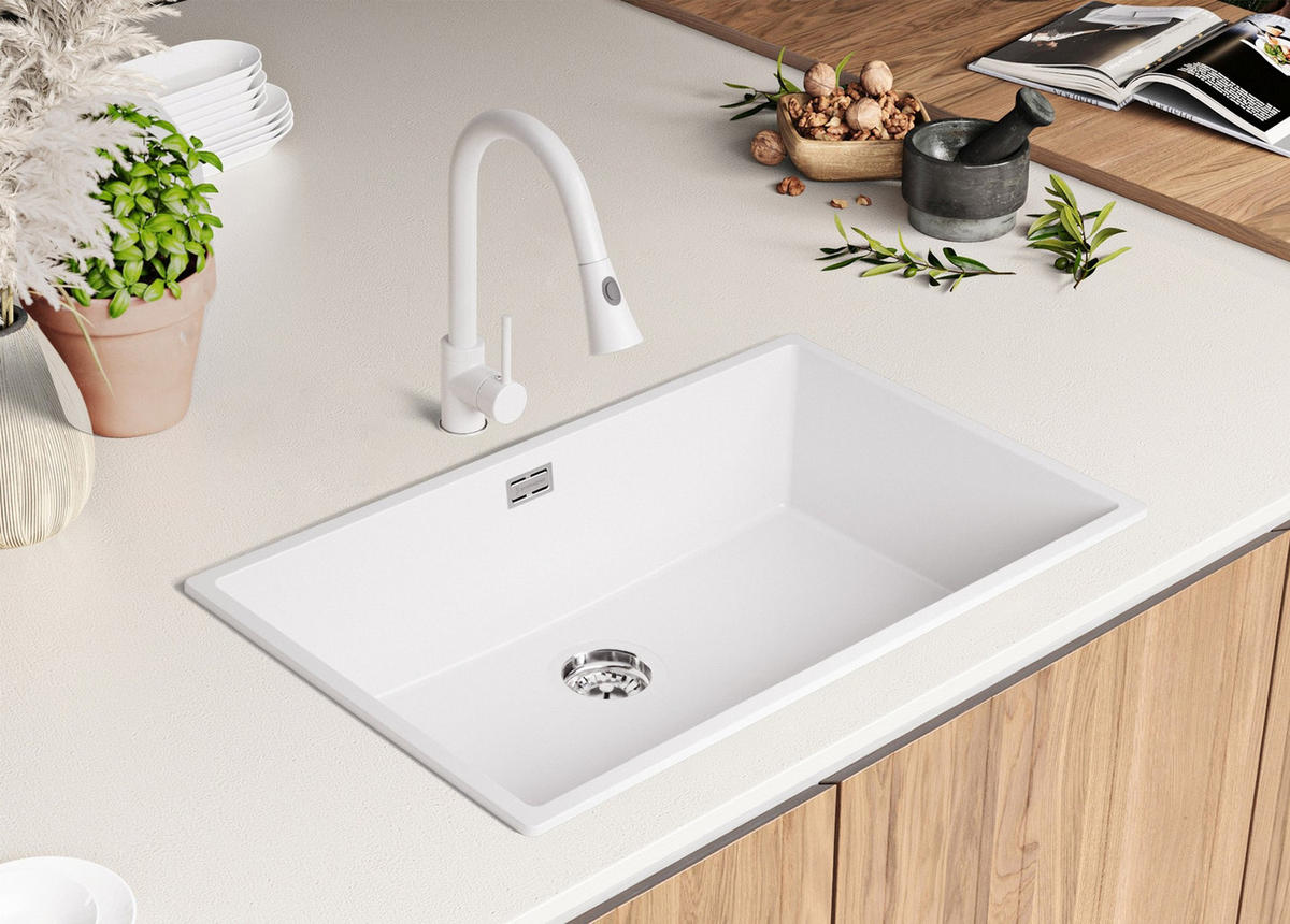SPÜLBECKEN London Slim, 2-er set Weiß 76/47 cm 1 Becken + Ablauf-Set ab 80er Unterschrank - Chromfarben/Weiß, Kunststoff (76/20/47cm) - Primagran
