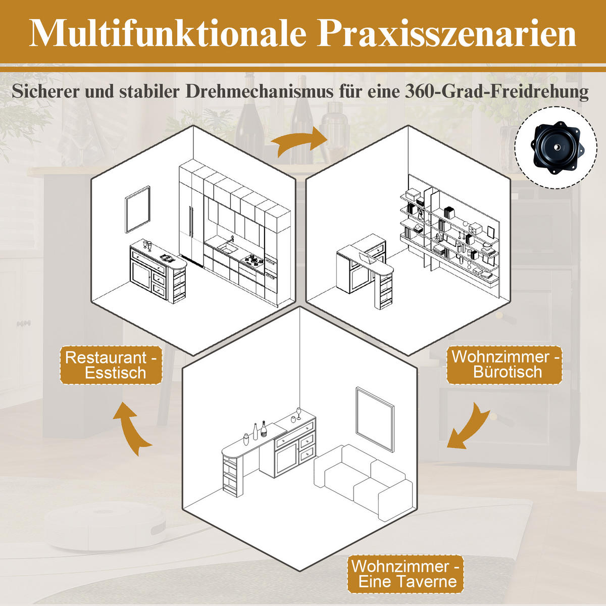 BARTISCH aus MDF mit Stauraum & 360°-Drehplatte, ausziehbar 138-204/39/105 cm, Weiß - Weiß, Holzwerkstoff (39/105/138cm) - Redom