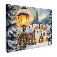 LEINWANDBILD Weihnachtsdorf - Häuser - Schnee - Weihnachten 40x30 cm - Sandfarben, Textil (40/30cm) - MuchoWow