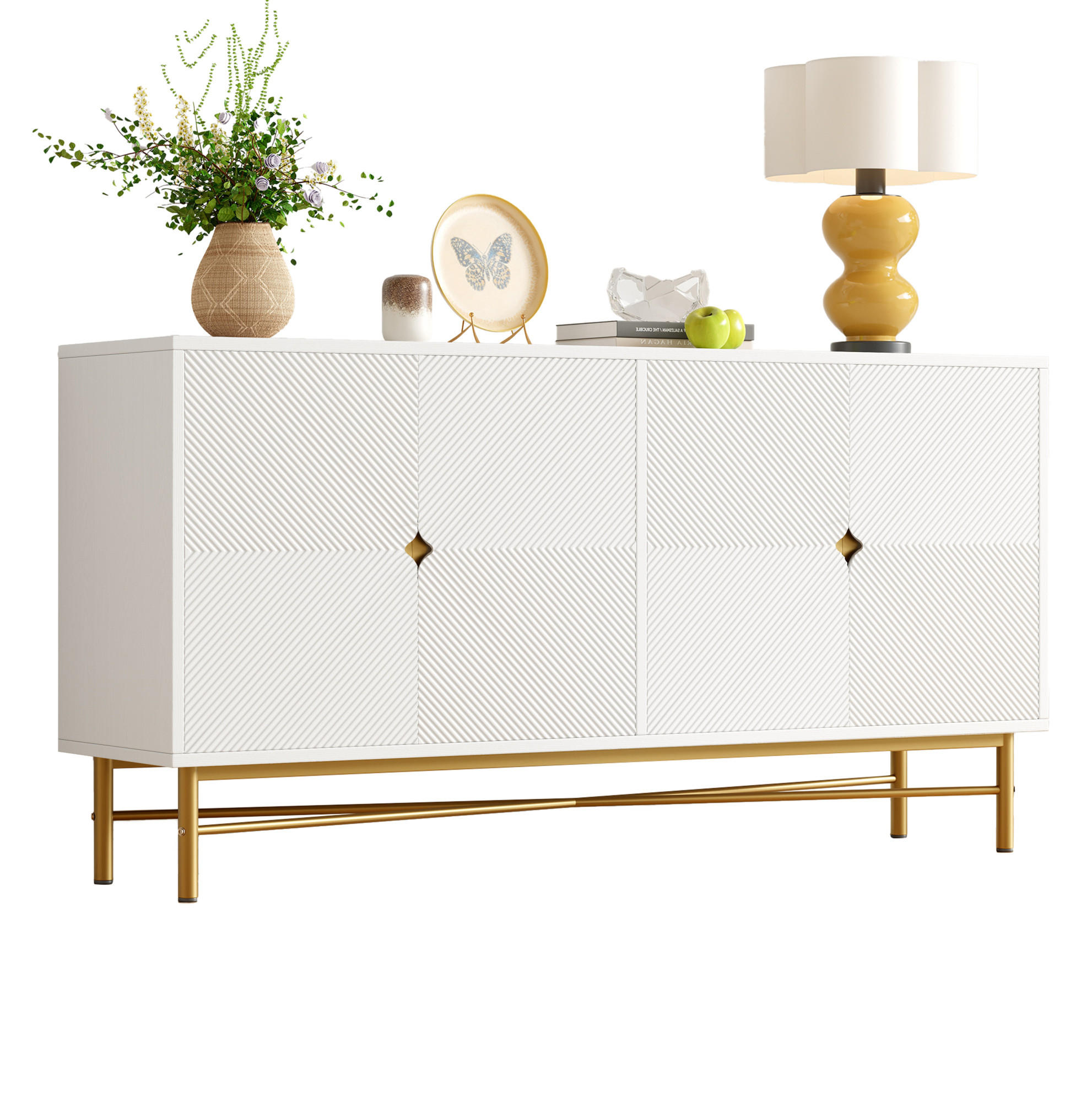 SIDEBOARD 160/40/82 cm weiß aus MDF und Spanplatte mit 4 Türen - Weiß, Holzwerkstoff (160/82/40cm) - OKWISH
