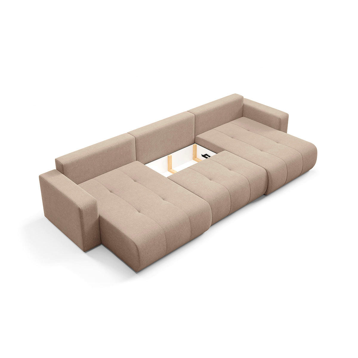 PANORAMASOFA Giulia 5 Sitzplätze Beige - Beige, Holz (344/82/149cm) - Petits-meubles