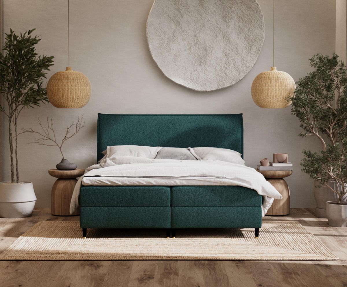 BOXBETT Melba Grün 180/200 cm mit Bonellmatratze - Schwarz/Grün, Holz/Holzwerkstoff (180/200cm) - Maison de Reve
