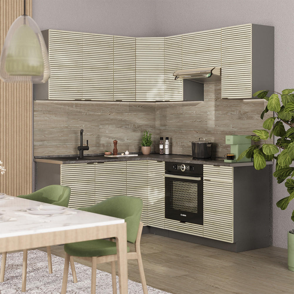 ECKKÜCHE Fame-Line Eiche Paneel/Anthrazit 160 x 190 cm , AP Eiche - Hellbraun/Anthrazit, Holzwerkstoff (190/81.6/60cm) - Vicco