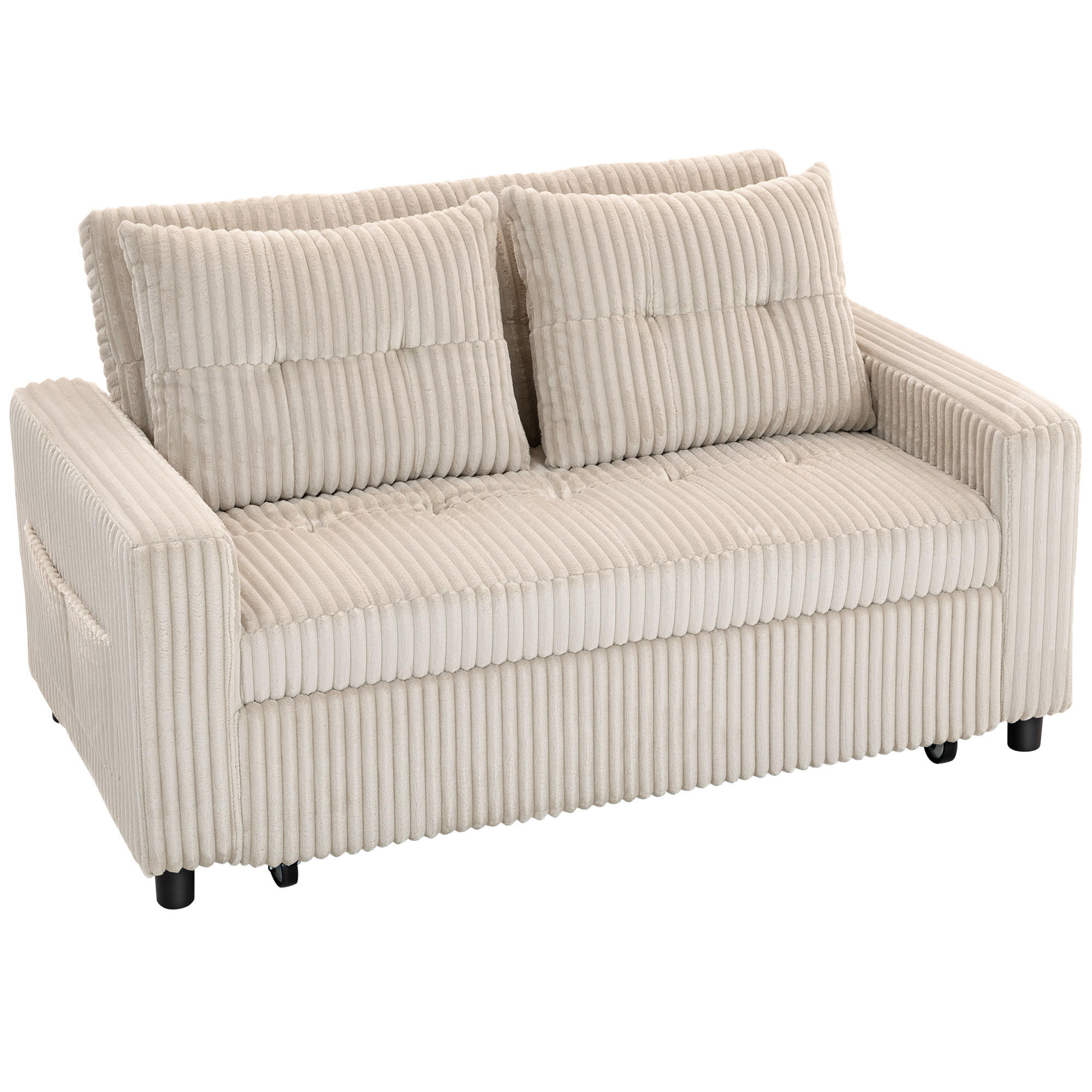 SCHLAFSOFA, 2-Sitzer Sofa 157x190cm mit Schlaffunktion, Verstellbare Rückenlehne - Creme/Schwarz, Kunststoff/Textil (90/91/157cm) - HOMCOM