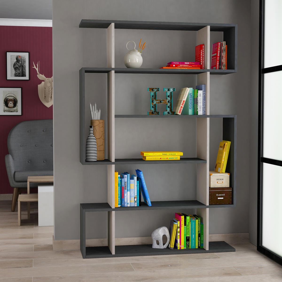 BÜCHERREGAL Mito Anthrazit Mocha 108,5/25,5/161 cm - Anthrazit, Holzwerkstoff (108.6/160.8/25.3cm) - Decortie