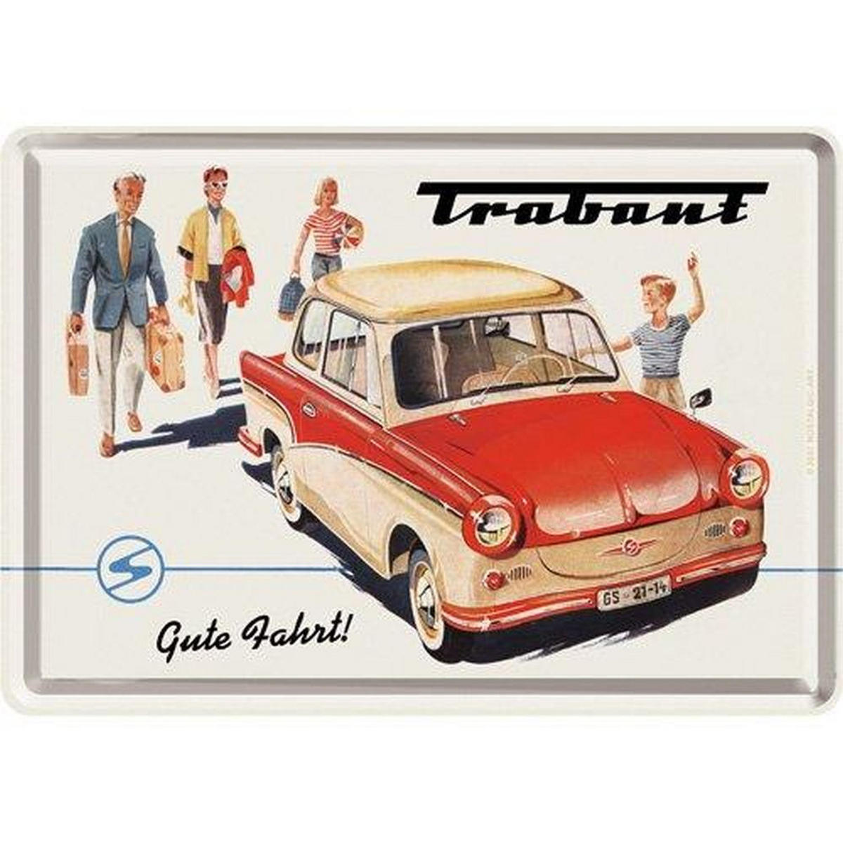 MINIBLECHSCHILD 10/14 cm Trabant Trabant Gute Fahrt - Multicolor, Metall (14/10/0.1cm) - Nostalgic-Art