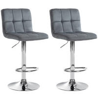 BARHOCKER 2er Set Samt dunkelgrau - Chromfarben/Dunkelgrau, Textil/Metall (46/94/47cm) - CLP