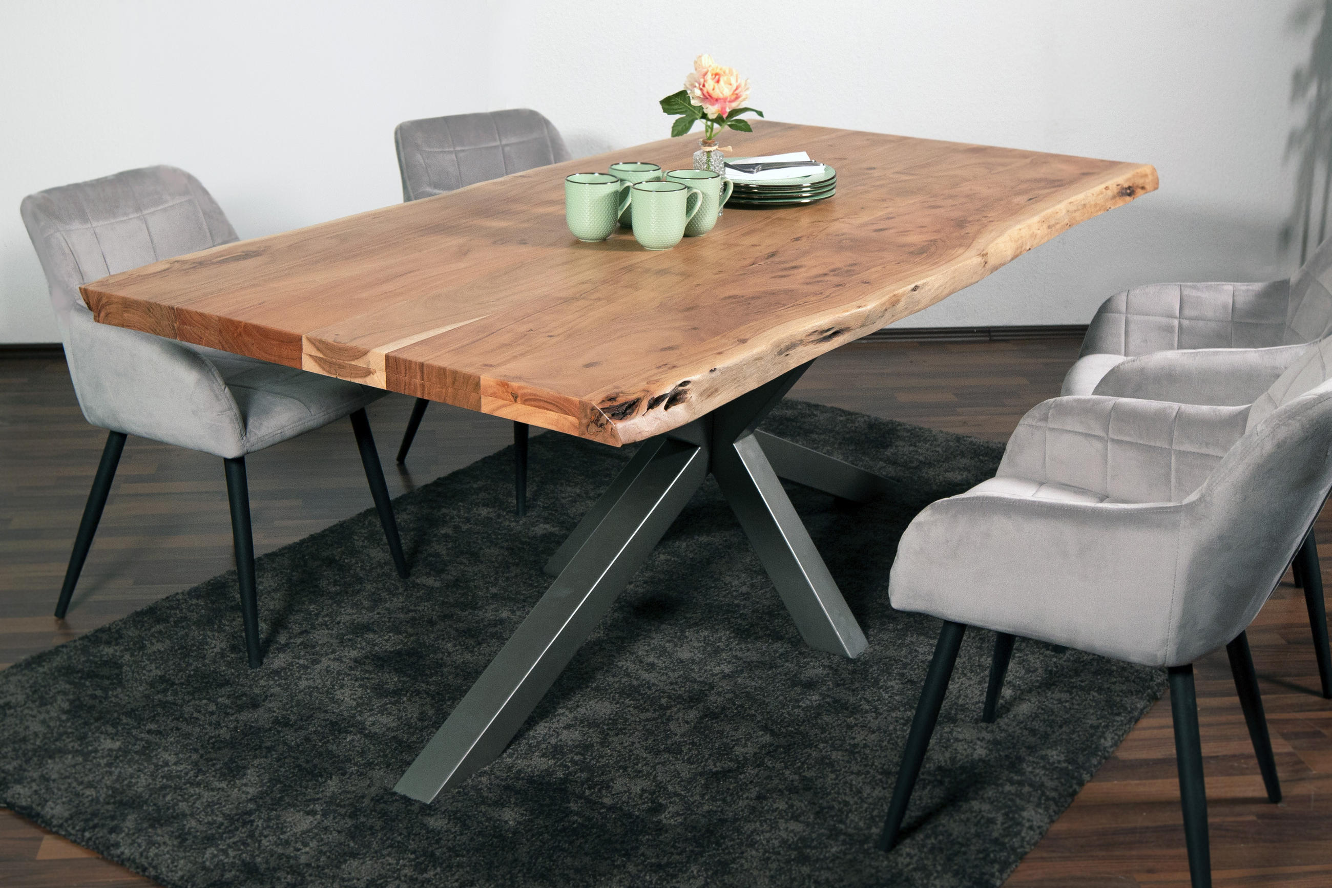 ESSTISCH CALI - Beige/Silberfarben, Holz/Metall (100/300/77cm) - SAM