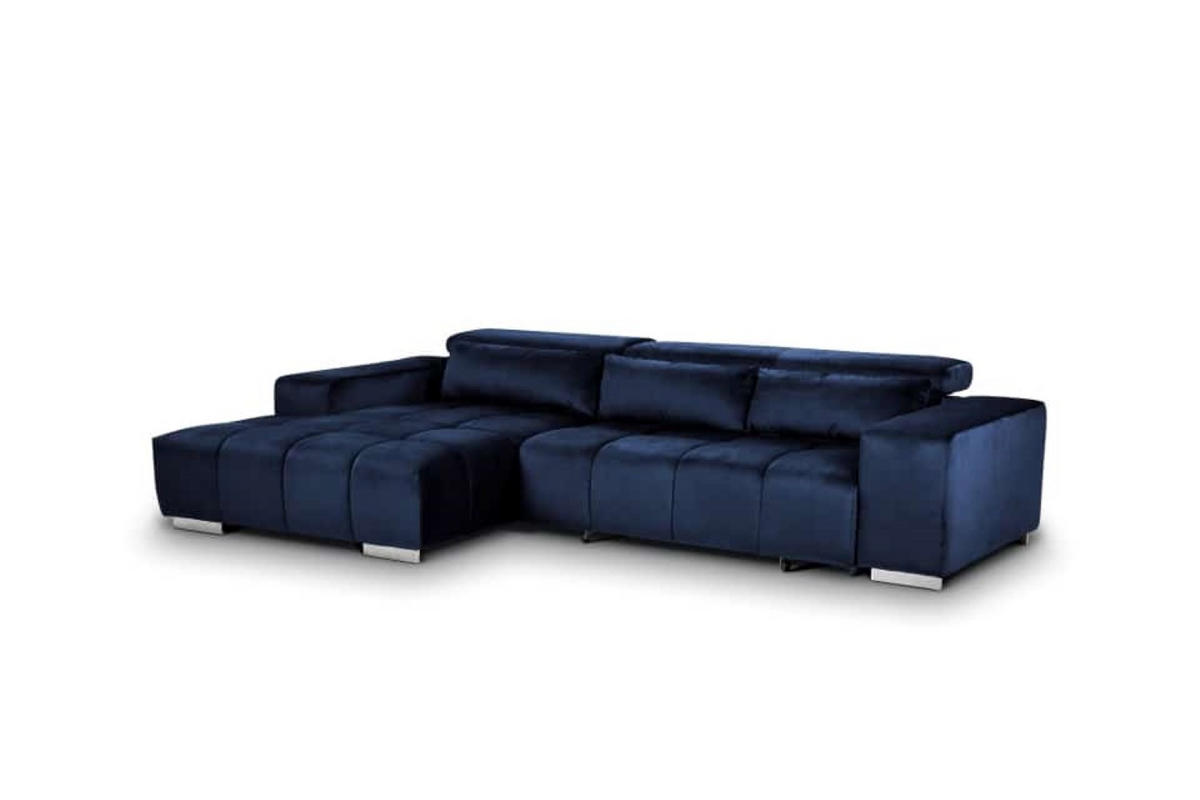 ECKSOFA mit elektrischem Sitzvorschub und verstellbaren Kopflehnen - Chromfarben/Dunkelblau, Textil (307/186cm) - Cotta